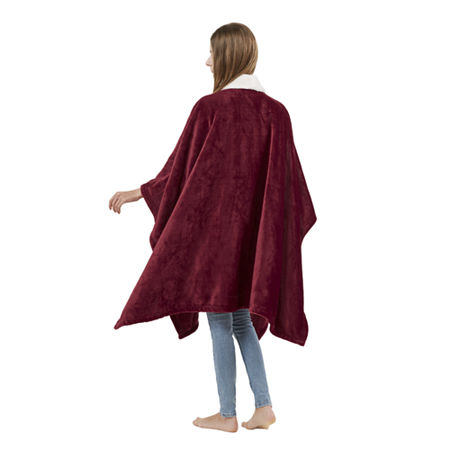 True North By Sleep Philosophy Plush Midweight Wearable Throw Wrap, One Size, Red