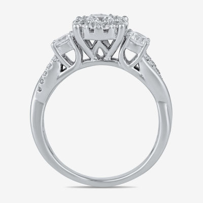 (G / I1) Womens 1 CT. T.W. Lab Grown White Diamond 10K White Gold Round Halo Engagement Ring