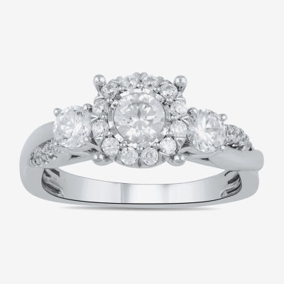 (G / I1) Womens 1 CT. T.W. Lab Grown White Diamond 10K White Gold Round Halo Engagement Ring