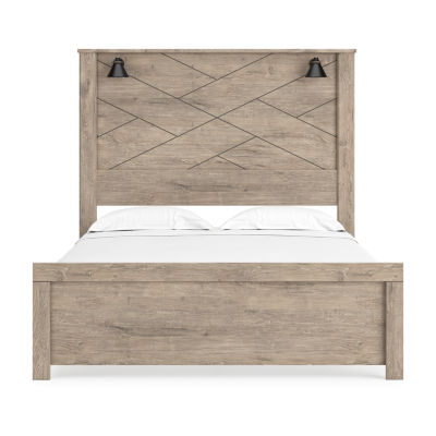 Signature Design by Ashley Senniberg Panel Bed with Sconce Lights in Light Brown