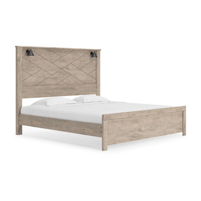 Signature Design by Ashley Senniberg King Panel Bed with Sconce Lights in Light Brown