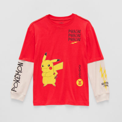Pikachu Little & Big Kid Boys Crew Neck Long Sleeve Regular Fit Pokemon ...