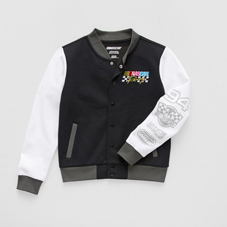 Little & Big Boys Fleece Lightweight Nascar Varsity Jacket, Small (8), Black