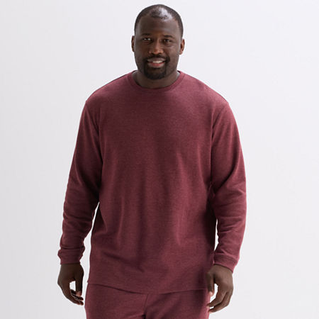 Shaquille O'neal Xlg Mens Crew Neck Long Sleeve Big And Tall Pajama Top In Burgundy