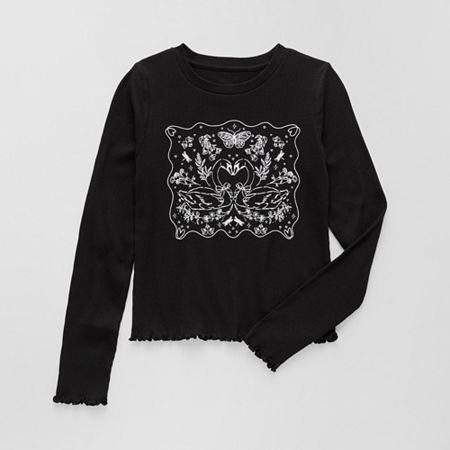 Thereabouts Little & Big Kid Girls Round Neck Long Sleeve T-shirt In Black