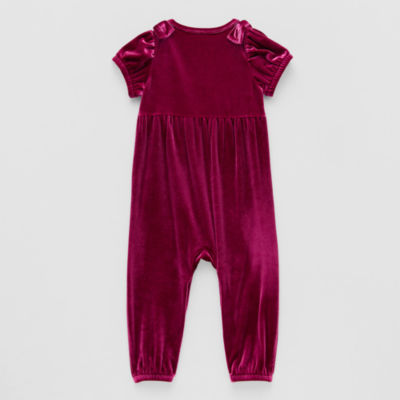 Okie Dokie Velour Baby Girls Round Neck Short Sleeve Jumpsuit