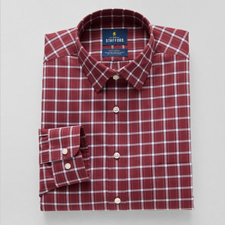 Stafford Advanced Performance Sweat Repel Mens Regular Fit Long Sleeve Dress Shirt, 17-17.5 36-37, Red