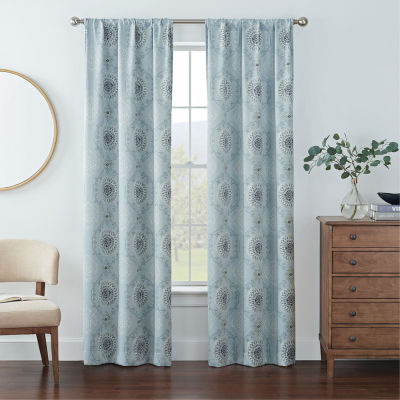 Eclipse Kerry Medallion Energy Saving Blackout Rod Pocket Set of 2 Curtain Panel, Color Spa