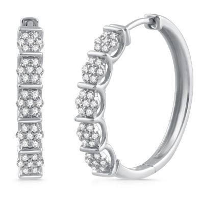 Womens 1/2 CT. T.W. Natural White Diamond 10K Gold 23.1mm Hoop Earrings