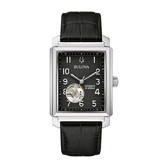 Bulova Classic Mens Automatic Black Leather Strap Watch 96a269