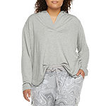 Ambrielle Womens Plus Long Sleeve Hooded Pajama Top