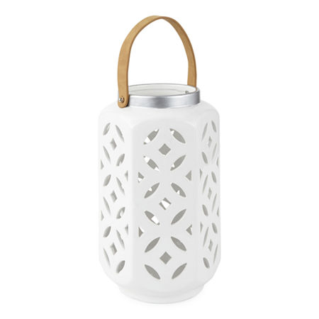 Liz Claiborne Coastal Ceramic Lantern, One Size , White