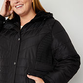 Liz Claiborne Womens Plus Fleece Hooded Removable Hood Midweight Jacket,  Color: Black - JCPenney