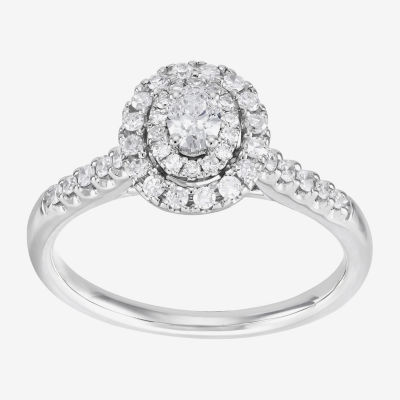 Womens 1/ CT. T.W. Natural White Diamond 14K White Gold Halo Engagement Ring