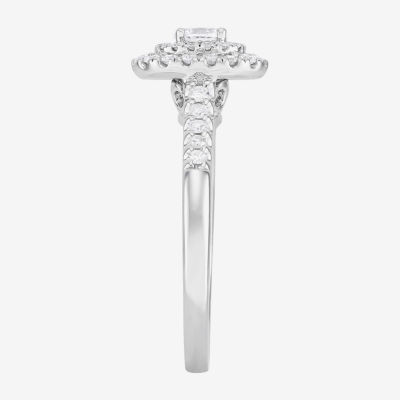 Womens 1/ CT. T.W. Natural White Diamond 14K White Gold Halo Engagement Ring