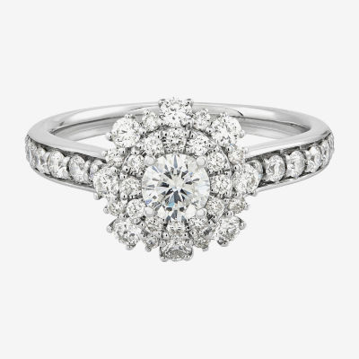 Womens 1 CT. T.W. Natural White Diamond 14K White Gold Halo Engagement Ring