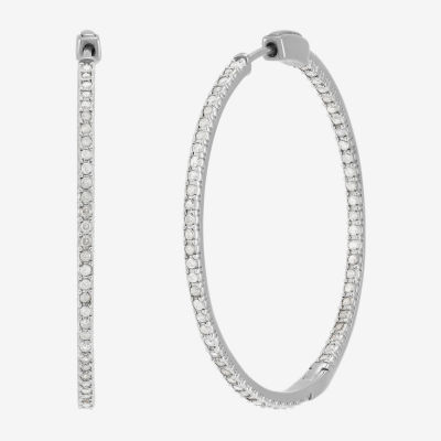 1 CT. T.W. Natural White Diamond Sterling Silver 40.8mm Hoop Earrings