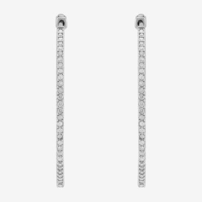 1 CT. T.W. Natural White Diamond Sterling Silver 40.8mm Hoop Earrings