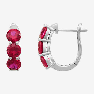 Lab Created Red Ruby Sterling Silver Hoop Earrings