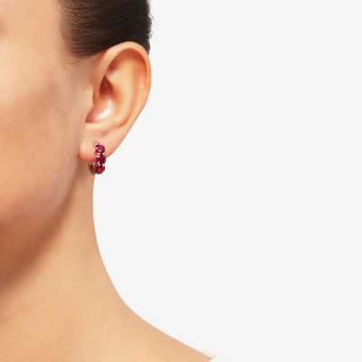 Lab Created Red Ruby Sterling Silver Hoop Earrings