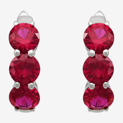 Lab Created Red Ruby Sterling Silver Hoop Earrings