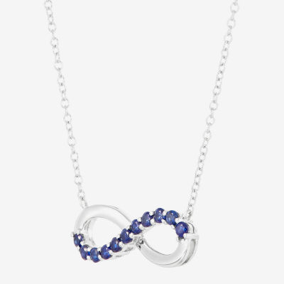 Limited Quantities! Womens Lab Created Blue Sapphire Sterling Silver Infinity 17 1/2 Inch Pendant Necklace