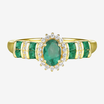 Womens 1/10 CT. T.W. Diamond & Genuine Green Emerald 10K Gold Oval Cocktail Ring