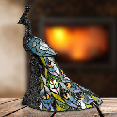 Dale Tiffany 15.5" Turquoise Kingsley Tiffany Peacock Table Lamp