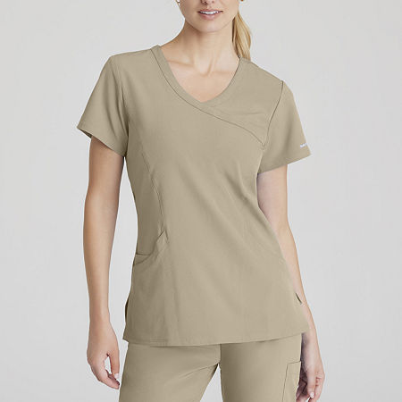 Skechers Sk102 Reliance 3-Pocket Crossover Womens Plus Tall V Neck Stretch Fabric Moisture Wicking Short Sleeve Scrub Top, 3x-large, Brown