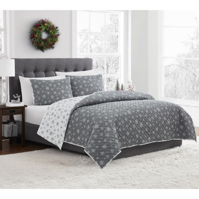 Brooklyn Loom Grey Snowflake 3-pc. Reversible Quilt Set