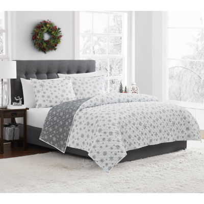 Brooklyn Loom Grey Snowflake 3-pc. Reversible Quilt Set