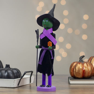 14'' Black and Green Witch Jack-O-Lantern Halloween Nutcracker with Broom