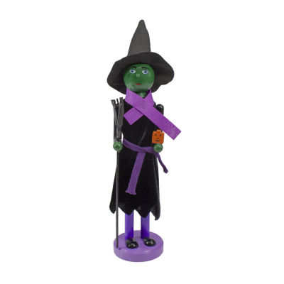 14'' Black and Green Witch Jack-O-Lantern Halloween Nutcracker with Broom