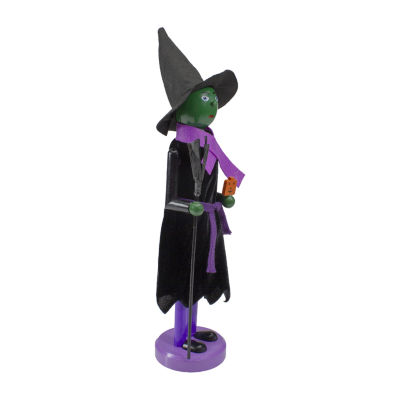 14'' Black and Green Witch Jack-O-Lantern Halloween Nutcracker with Broom