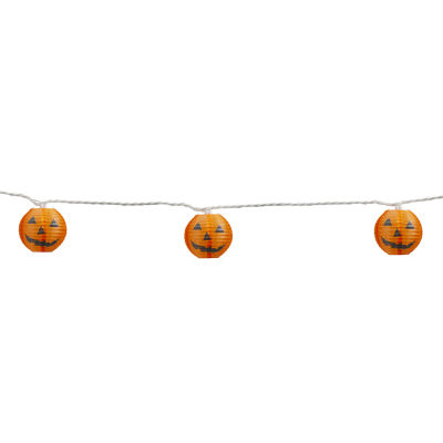 10-Count Orange Jack-O-Lantern Paper Lantern Halloween Lights  8.5ft White Wire