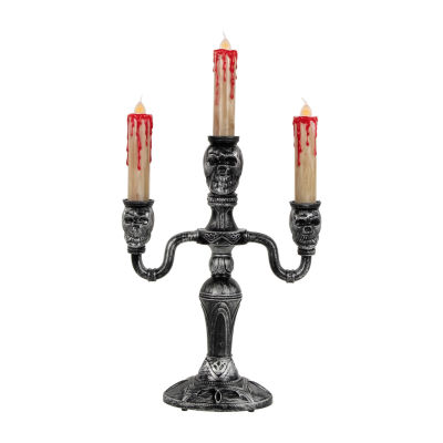 13.75'' Antique Silver Skull Trio Halloween Candelabra