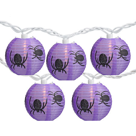 10-Count Purple And Black Spider Paper Lantern Halloween Lights 8.5ft White Wire, One Size, Purple