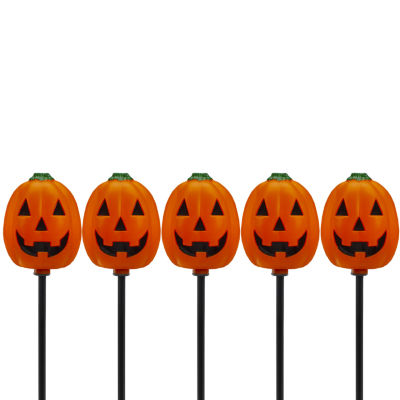 Set of 5 Jack-O-Lantern Shaped Halloween Pathway Markers - 3.75ft Black Wire