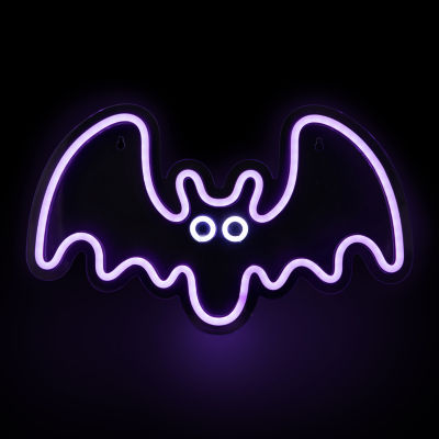 15'' Purple LED Lighted Neon Style Purple Bat Halloween Window Silhouette