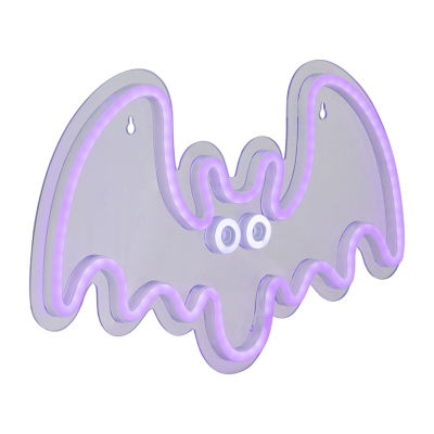 15'' Purple LED Lighted Neon Style Purple Bat Halloween Window Silhouette