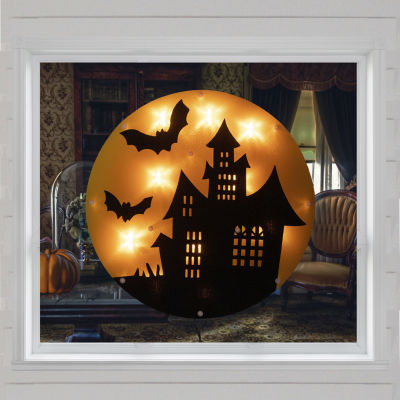 13.75'' Lighted Haunted House Halloween Window Silhouette