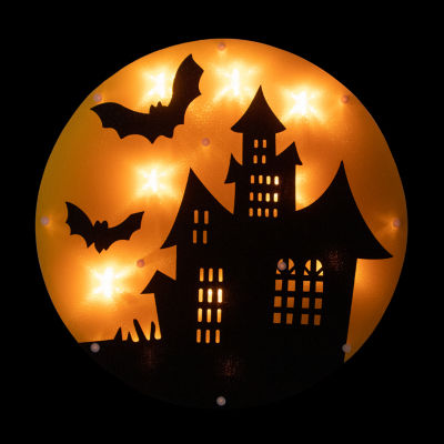 13.75'' Lighted Haunted House Halloween Window Silhouette