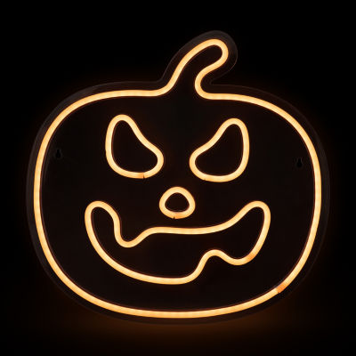 15'' Orange LED Lighted Neon Style Jack-O-Lantern Halloween Window Silhouette