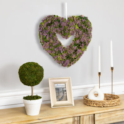 Northlight 14.5in Purple Moss And Green Twig Valentine'S Day Heart Wreath