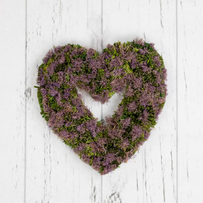 Northlight 14.5in Purple Moss And Green Twig Valentine'S Day Heart Wreath