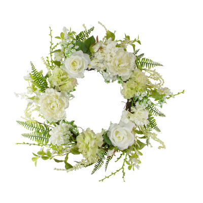 Northlight 24in Peony And Rose  Spring Indoor Christmas Wreath