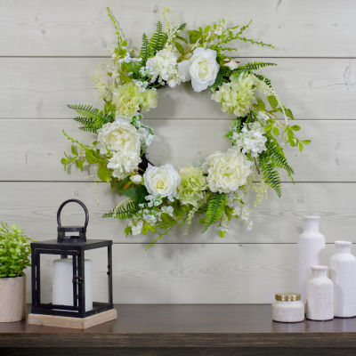 Northlight 24in Peony And Rose  Spring Wreath
