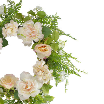 Northlight 24in Rose And Peony Fern Floral Indoor Christmas Wreath