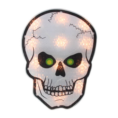 Northlight 12in Lighted Holographic Skull Silhouette Decorative Lantern