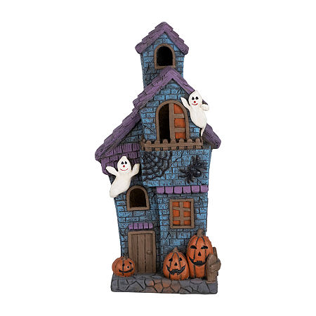 Northlight 22.75in Prelit Haunted House With Ghosts Lighted Halloween Tabletop Decor, One Size, Blue